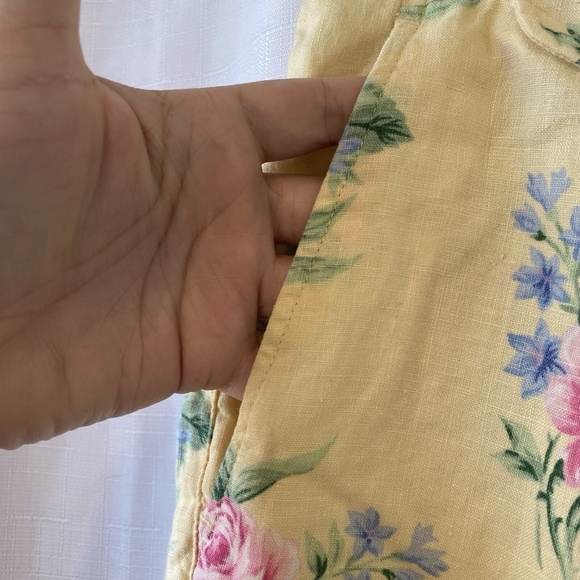 Lauren Ralph Lauren Size 16 100% Linen Shorts Yellow Floral Logo - Picture 5 of 11